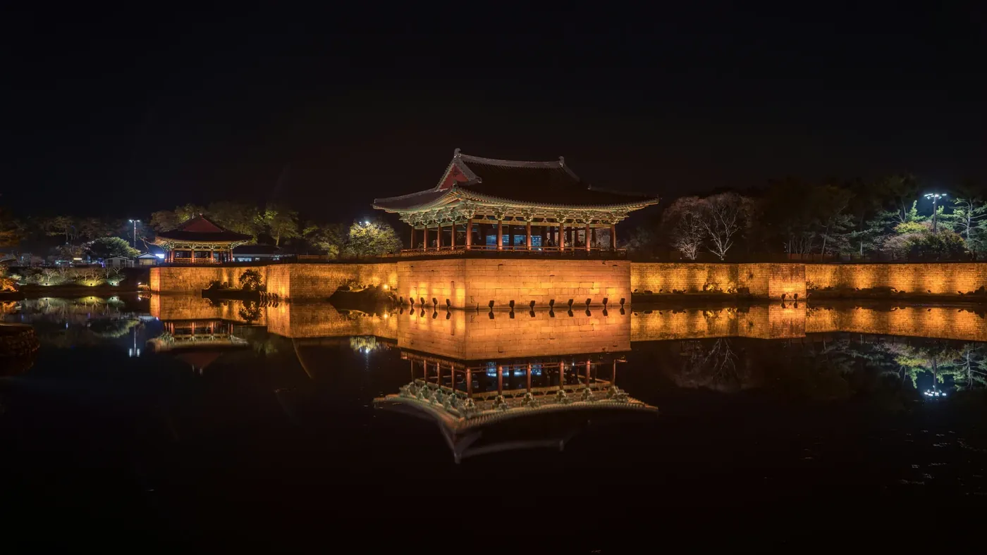 Donggung Palace and Wolji Pond reflected at night
